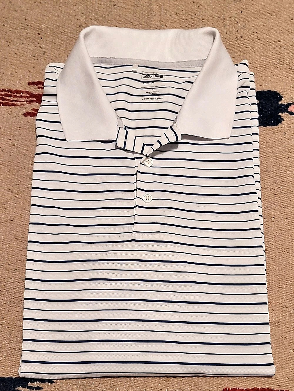 Adidas Golf Short Sleeve Striped Polo in White & Blue Athleticwear